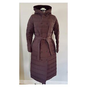 NWT Theory Sz S Double Puffer Down Fill Belted Hooded Trench in Hickory Brown